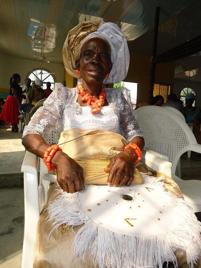 A grandmother from Eghwu in full traditional women dress during her daughter's wedding